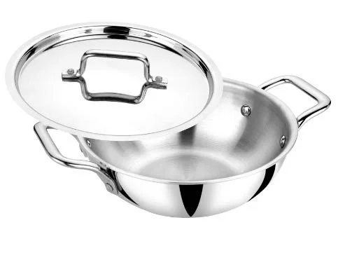VINOD Stainless Steel Platinum Triply Kadai with Lid,8 L