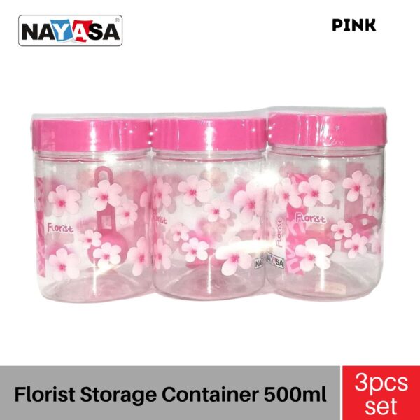 Nayasa Florist Plastic Container 1 Litre,Set of 3,Pink 500ml