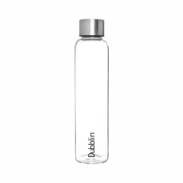 Dubblin Stream Borosilicate Glass Water Bottle,Steel Lid,1L