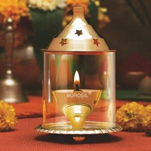 Borosil Akhand Diya (Large, Brass)