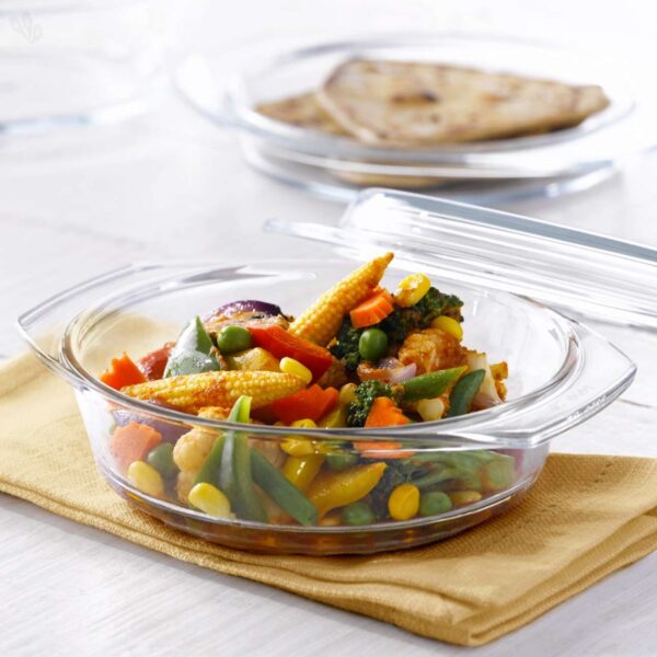 Borosil Glass Casserole Serving Bowl with Glass Lid,2L