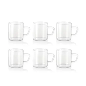 Borosil Vision Tea N Coffee Glass Mug Set Of 6 - Microwave Safe, 190 ml