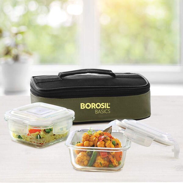 Borosil-Glass Lunch Box Set of 2,320 ml,Square