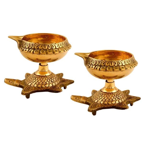 Antique Brass Diya Set for Puja( Set of 2)