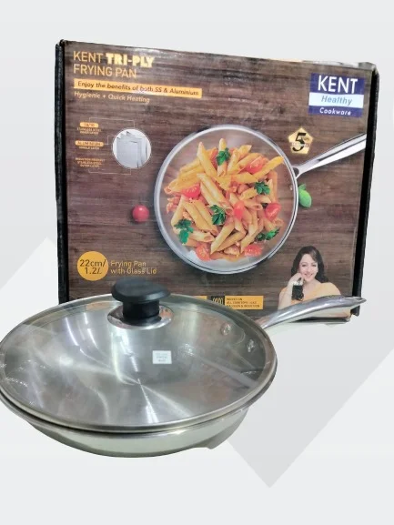 Kent Tri Ply Frying Pan with Glass Lid 22cm/1.2 L