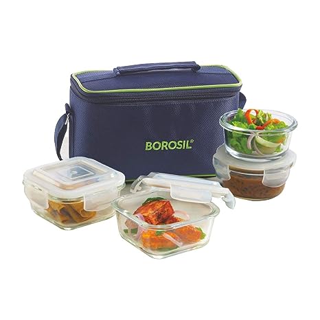 Borosil Glass Universal Microwave Safe Lunch Box Set of 4