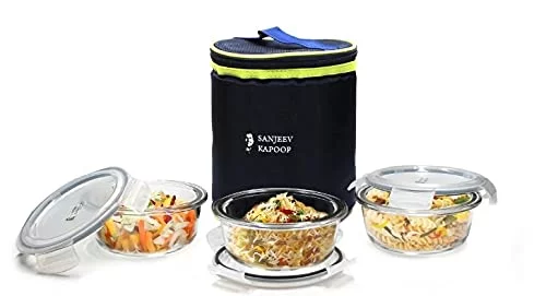 Sanjeev Kapoor Boston 3pc Round Lunch Box with Bag,400 ml